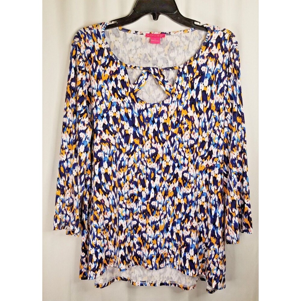 Sunny Leigh Women's Tunic Top Shirt Geometric Keyhole 3/4 Sleeve Size XL